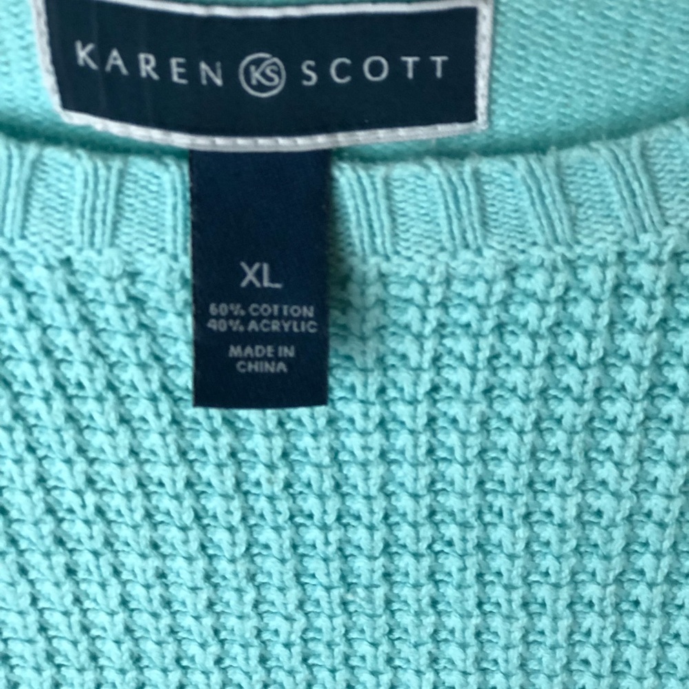 Ladies turquoise sweater.  Sweater brand is Karen Scott and the size is XL. - Picture 5 of 7